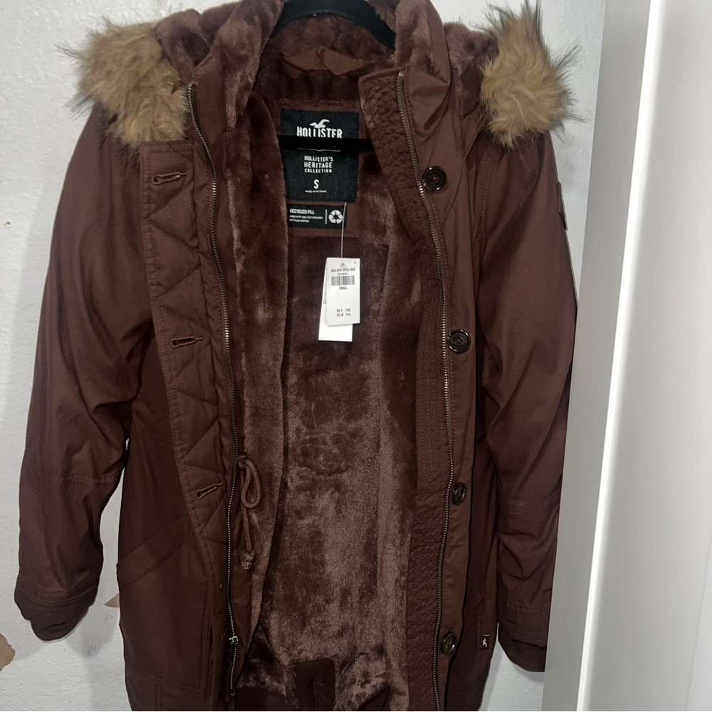 Hollister Brown Faux Fur Lined Parka
